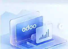 Three-dimensional Odoo-inspired ERP dashboard and analytics illustration
